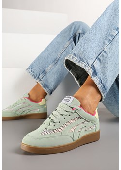 Jasnozielone Sneakersy ze Wstawkami z Siatki i Paskami na Boku Garisen ze sklepu renee.pl w kategorii Buty sportowe damskie - zdjęcie 178488791