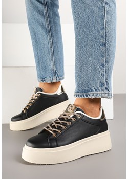 Czarne Sneakersy na Platformie z Siateczką i Cyrkoniowym Sznurowaniem Warelna ze sklepu renee.pl w kategorii Buty sportowe damskie - zdjęcie 178488803