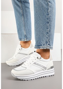 Białe Sneakersy na Niskiej Platformie z Brokatem i Metaliczną Wstawką Fennena ze sklepu renee.pl w kategorii Buty sportowe damskie - zdjęcie 178489823