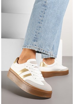 Biało-Złote Klasyczne Sneakersy Tenisówki na Niskiej Platformie Denirla ze sklepu renee.pl w kategorii Buty sportowe damskie - zdjęcie 178489871