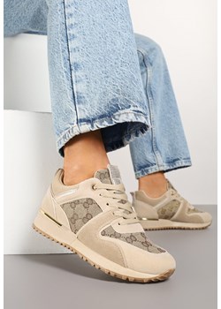 Ciemnobeżowe Sneakersy Ozdobione Wzorzystymi Wstawkami Halisna ze sklepu renee.pl w kategorii Buty sportowe damskie - zdjęcie 178490933