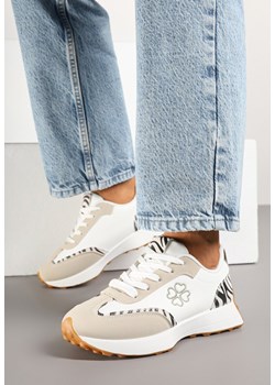 Beżowo-Białe Sneakersy z Zeberkowym Zdobieniami i Delikatnym Haftem Alisella ze sklepu renee.pl w kategorii Buty sportowe damskie - zdjęcie 178491431