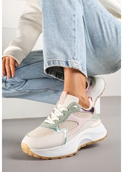 Beżowo-Zielone Sneakersy Ozdobione Metalicznym Zdobieniem Worsemi ze sklepu renee.pl w kategorii Buty sportowe damskie - zdjęcie 178491461