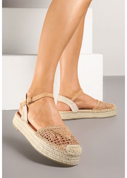 Ciemnobeżowe Sandały w Stylu Espadryli z Plecioną Platformą i Cholewką Elisova ze sklepu renee.pl w kategorii Espadryle damskie - zdjęcie 178495954