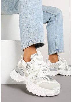 Białe Sneakersy na Platformie Ozdobione Koralikami i Tłoczeniem Dorvia ze sklepu renee.pl w kategorii Buty sportowe damskie - zdjęcie 178497211