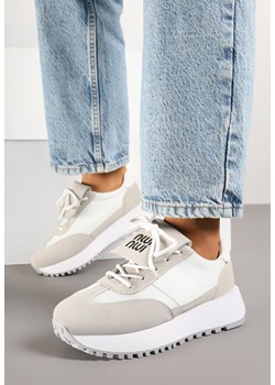 Biało-Beżowe Sneakersy na Platformie z Geometrycznym Wzorem Aluina ze sklepu renee.pl w kategorii Buty sportowe damskie - zdjęcie 178497532