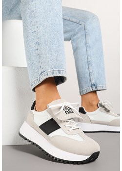 Beżowo-Czarne Sneakersy na Platformie z Geometrycznym Wzorem Aluina ze sklepu renee.pl w kategorii Buty sportowe damskie - zdjęcie 178497544