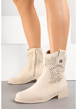 Beżowe Botki Kowbojki Ażurowe Efaliria ze sklepu renee.pl w kategorii Botki - zdjęcie 178498764