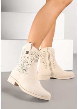 Beżowe Botki w Stylu Kowbojek z Ażurowymi Wycięciami Efadriana ze sklepu born2be.pl w kategorii Botki - zdjęcie 178500404