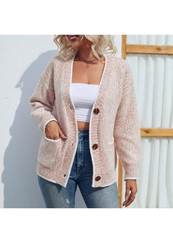 Zapinany na guziki sweter damski z kieszeniami i lamówkami - Ciemnoszary ze sklepu Intimica.pl w kategorii Swetry damskie - zdjęcie 178510231