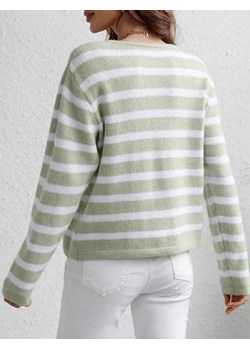 Zapinany na guziki sweter damski o klasycznym kroju w paski - Beżowy S ze sklepu Intimica.pl w kategorii Swetry damskie - zdjęcie 178511072
