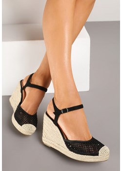 Czarne Sandały Typu Espadryle z Siateczki na Plecionym Koturnie Froltewi ze sklepu renee.pl w kategorii Espadryle damskie - zdjęcie 178524924