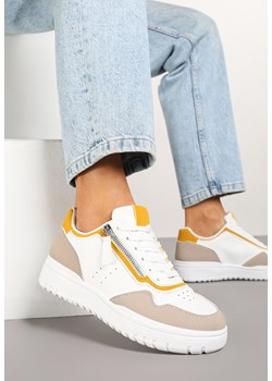 Biało-Beżowe Sneakersy przed Kostkę z Perforacją i Suwakiem na Cholewce Valinorti ze sklepu renee.pl w kategorii Buty sportowe damskie - zdjęcie 178530622