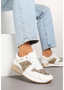 Biało-Brązowe Sneakersy z Ozdobnymi Przeszyciami i Metaliczną Wstawką Miltia ze sklepu born2be.pl w kategorii Buty sportowe damskie - zdjęcie 178541921