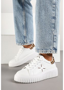 Białe Panterkowe Sneakersy na Grubej Tłoczonej Podeszwie z Brokatem Nusandra ze sklepu born2be.pl w kategorii Buty sportowe damskie - zdjęcie 178542110