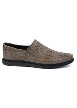 Buty męskie skórzane ażurowe 2107L na lato szare ze sklepu butyolivier w kategorii Półbuty męskie - zdjęcie 178543480