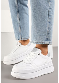 Biało-Srebrne Sneakersy na Grubej Podeszwie z Napisem i Brokatem Odivena ze sklepu born2be.pl w kategorii Buty sportowe damskie - zdjęcie 178560101