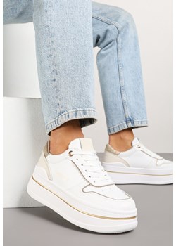 Biało-Złote Sneakersy na Platformie Ozdobione Brokatem i Napisem Udivoria ze sklepu renee.pl w kategorii Buty sportowe damskie - zdjęcie 178560463