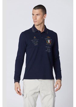 AERONAUTICA MILITARE Granatowy męski longsleeve polo P.A.N., Rozmiar M ze sklepu outfit.pl w kategorii T-shirty męskie - zdjęcie 178563892