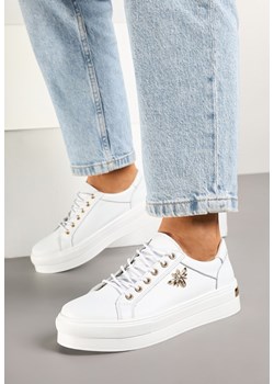 Biało-Złote Sneakersy ze Skóry na Grubej Podeszwie z Metaliczną Ozdobą Orlianse ze sklepu born2be.pl w kategorii Buty sportowe damskie - zdjęcie 178563952