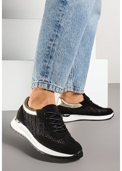 Czarne Sneakersy z Ażurowym Zdobieniem i Metalicznymi Wstawkami Sesovienna ze sklepu renee.pl w kategorii Buty sportowe damskie - zdjęcie 178567614