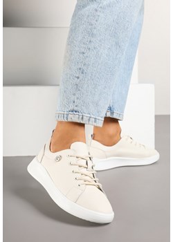 Beżowe Sneakersy ze Skóry Naturalnej z Ozdobną Aplikacją Galotina ze sklepu born2be.pl w kategorii Buty sportowe damskie - zdjęcie 178567671