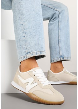 Beżowe Sneakersy Typu Klasyczne Tenisówki Zdobione Przeszyciami Elanioria ze sklepu renee.pl w kategorii Buty sportowe damskie - zdjęcie 178569401