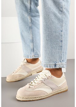 Beżowe Sneakersy w Stylu Klasycznych Tenisówek z Ozdobnymi Przeszyciami Emloti ze sklepu born2be.pl w kategorii Buty sportowe damskie - zdjęcie 178571262