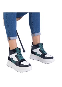 Czarno-białe sneakersy sportowe damskie na platformie czarne ze sklepu ButyModne.pl w kategorii Buty sportowe damskie - zdjęcie 178578082