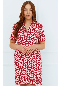 Rozpinana koszula nocna w serca Ksenia, Kolor czerwony-wzór, Rozmiar S, Italian Fashion ze sklepu Intymna w kategorii Koszule nocne - zdjęcie 178580243