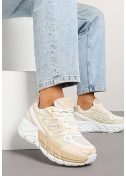 Beżowe Sneakersy w Streetwearowym Stylu na Grubej Podeszwie z Tłoczeniami Siltewi ze sklepu born2be.pl w kategorii Buty sportowe damskie - zdjęcie 178583033