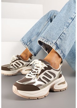 Brązowo-Beżowe Sneakersy na Platformie Ozdobione Geometrycznym Motywem  Desaniel ze sklepu renee.pl w kategorii Buty sportowe damskie - zdjęcie 178590040