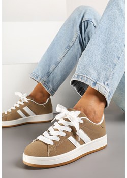 Ciemnobeżowe Sneakersy Ozdobione Motywem Pasków Flortewi ze sklepu renee.pl w kategorii Buty sportowe damskie - zdjęcie 178591601