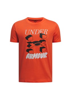 Chłopięcy t-shirt z nadrukiem Under Armour UA B Split Big Logo SS - pomarańczowy ze sklepu Sportstylestory.com w kategorii T-shirty chłopięce - zdjęcie 178599040