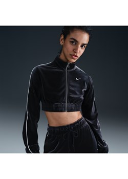 Damska welurowa bluza o skróconym kroju z zamkiem na całej długości Nike Sportswear Collection - Czerń ze sklepu Nike poland w kategorii Bluzy damskie - zdjęcie 178602251