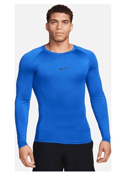 Męska przylegająca koszulka z długim rękawem do fitnessu Dri-FIT Nike Pro - Niebieski ze sklepu Nike poland w kategorii T-shirty męskie - zdjęcie 178606080