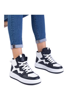 Biało-czarne sneakersy sportowe damskie ze sklepu ButyModne.pl w kategorii Buty sportowe damskie - zdjęcie 178616701