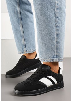 Czarne Sneakersy Typu Tenisówki z Ozdobnymi Paskami Amodelle ze sklepu born2be.pl w kategorii Buty sportowe damskie - zdjęcie 178618203