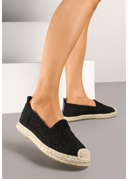 Czarne Espadryle Vices na Plecionej Podeszwie Zdobione Szydełkowym Tłoczeniem Finselina ze sklepu renee.pl w kategorii Espadryle damskie - zdjęcie 178619452