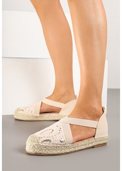 Beżowe Espadryle Boho z Haftem Elastycznymi Paskami i Plecionką Iloriva ze sklepu born2be.pl w kategorii Espadryle damskie - zdjęcie 178621413