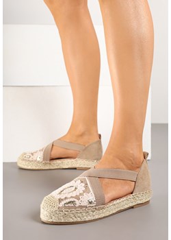 Ciemnobeżowe Espadryle w Stylu Boho Zdobione Haftem Cekinami i Plecionką Idariva ze sklepu renee.pl w kategorii Espadryle damskie - zdjęcie 178622000