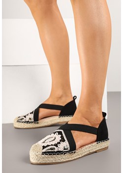 Czarne Espadryle Boho z Haftem Elastycznymi Paskami i Plecionką Iloriva ze sklepu born2be.pl w kategorii Espadryle damskie - zdjęcie 178623194
