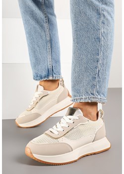 Beżowe Sneakersy z Geometrycznym Wzorem Borgis ze sklepu born2be.pl w kategorii Buty sportowe damskie - zdjęcie 178626120