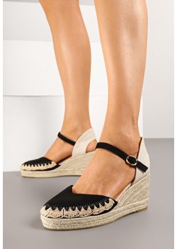 Czarne Sandały Espadryle z Imitacji Zamszu na Plecionym Koturnie Calriva ze sklepu born2be.pl w kategorii Espadryle damskie - zdjęcie 178638761