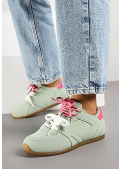 Jasnozielone Sneakersy z Podwójnymi Sznurowadłami i Przeszyciami Teleritia ze sklepu born2be.pl w kategorii Buty sportowe damskie - zdjęcie 178639750