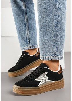 Czarne Sneakersy na Kauczukowej Podeszwie z Geometrycznym Wzorem Tolionne ze sklepu born2be.pl w kategorii Buty sportowe damskie - zdjęcie 178639804