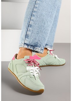 Jasnozielone Sneakersy Ozdobione Przeszyciami i Podwójnym Sznurowaniem Telisaria ze sklepu renee.pl w kategorii Buty sportowe damskie - zdjęcie 178639983