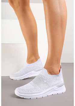 Białe Buty Sportowe z Cholewką przed Kostkę z Miękkiego Materiału Ozdobione Cyrkoniami Telianisa ze sklepu renee.pl w kategorii Buty sportowe damskie - zdjęcie 178641801