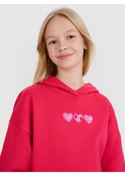 Dziewczęca bluza dresowa nierozpinana z kapturem 4F 4FJRSS25TSWSF2235 - czerwona ze sklepu Sportstylestory.com w kategorii Bluzy dziewczęce - zdjęcie 178643051