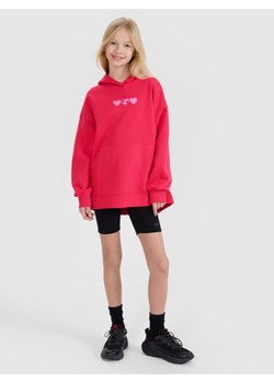 Dziewczęca bluza dresowa nierozpinana z kapturem 4F 4FJRSS25TSWSF2235 - czerwona ze sklepu Sportstylestory.com w kategorii Bluzy dziewczęce - zdjęcie 178643052